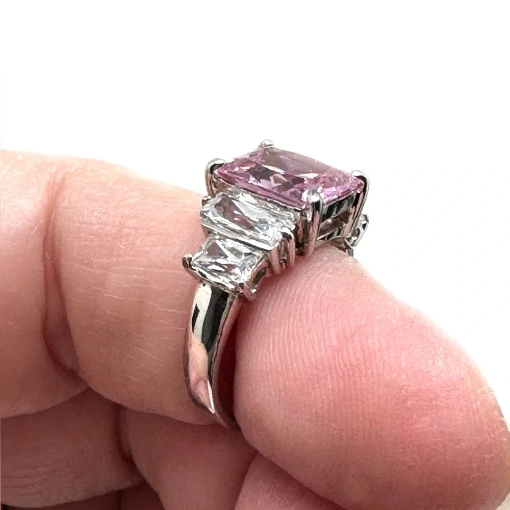 Sterling Silver Pink CZ Cocktail Ring Size 7